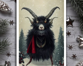 Horned Holiday - Satin Posters (300/210gsm), Krampus Design, Xmas Horror, Christmas Gothic, Vintage Art, Artificial Intelligence, Wall Deco