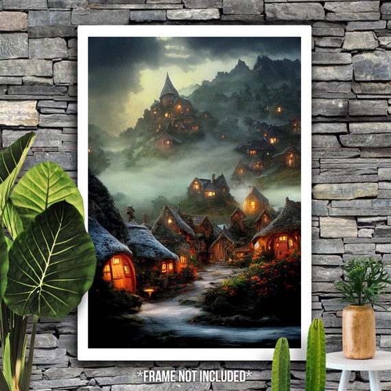 Hobbit Hill Dinner - Satin Posters (300/210gsm) Inspired Artwork Small Earth Covered Homes Archival Poster Art Wall Decor, AI Design