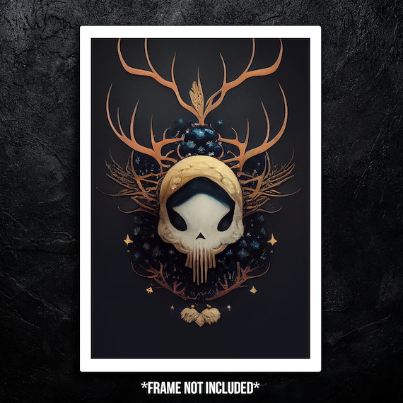 Deer Skull Oracle - Satin Posters (300/210gsm) Mystical Tarot Death God Reaper Séance Wall Décor AI Art Design Any Room Gift