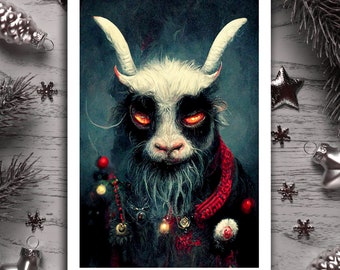 A Christmas Glare - Satin Posters (300/210gsm) , Krampus Design, Xmas Horror, Christmas Gothic, Vintage Art, Artificial Intelligence
