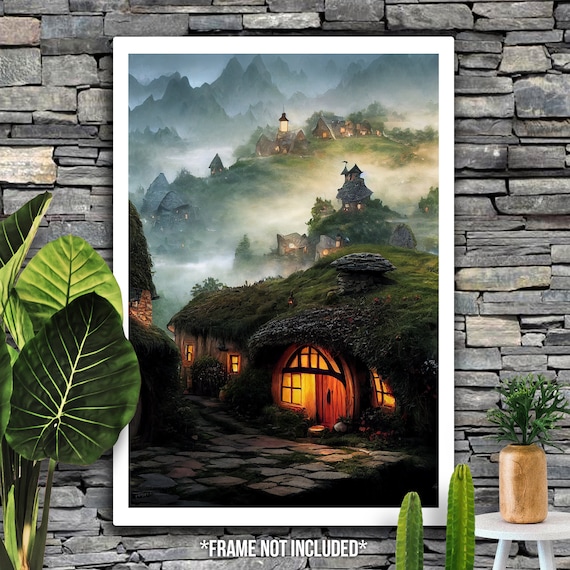 Hobbit Hill Second Breakfast - Satin Posters (300/210gsm) Inspired Artwork Small Earth Covered Homes Archival Poster Art Wall Decor, AI