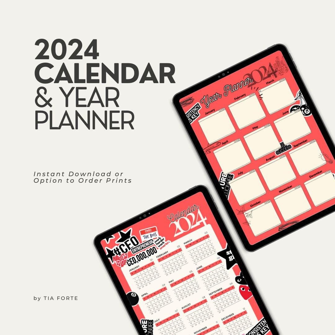 2024 Wall Calendar Printable or Digital Year Planner Monthly Planner 3