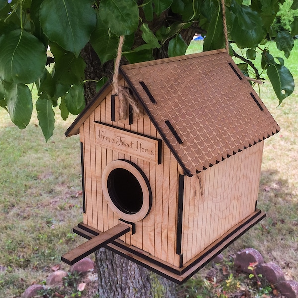 Laser Cut & Engraved Wooden Bird House - Digital Download File