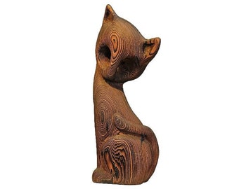 Vintage Witco Tiki Cat Hand Carved Wood Statue MCM Lounge Art 1960s