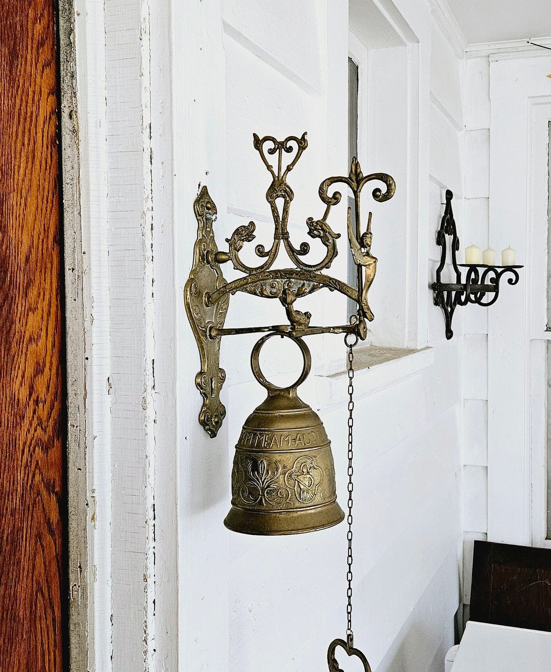 Antique Doorbell With Pull Chain Brass Bell French Decor Etsy