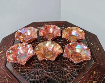 Vintage Amber Glass Bowls Carnival Depression Glass Dessert Bowls Lot