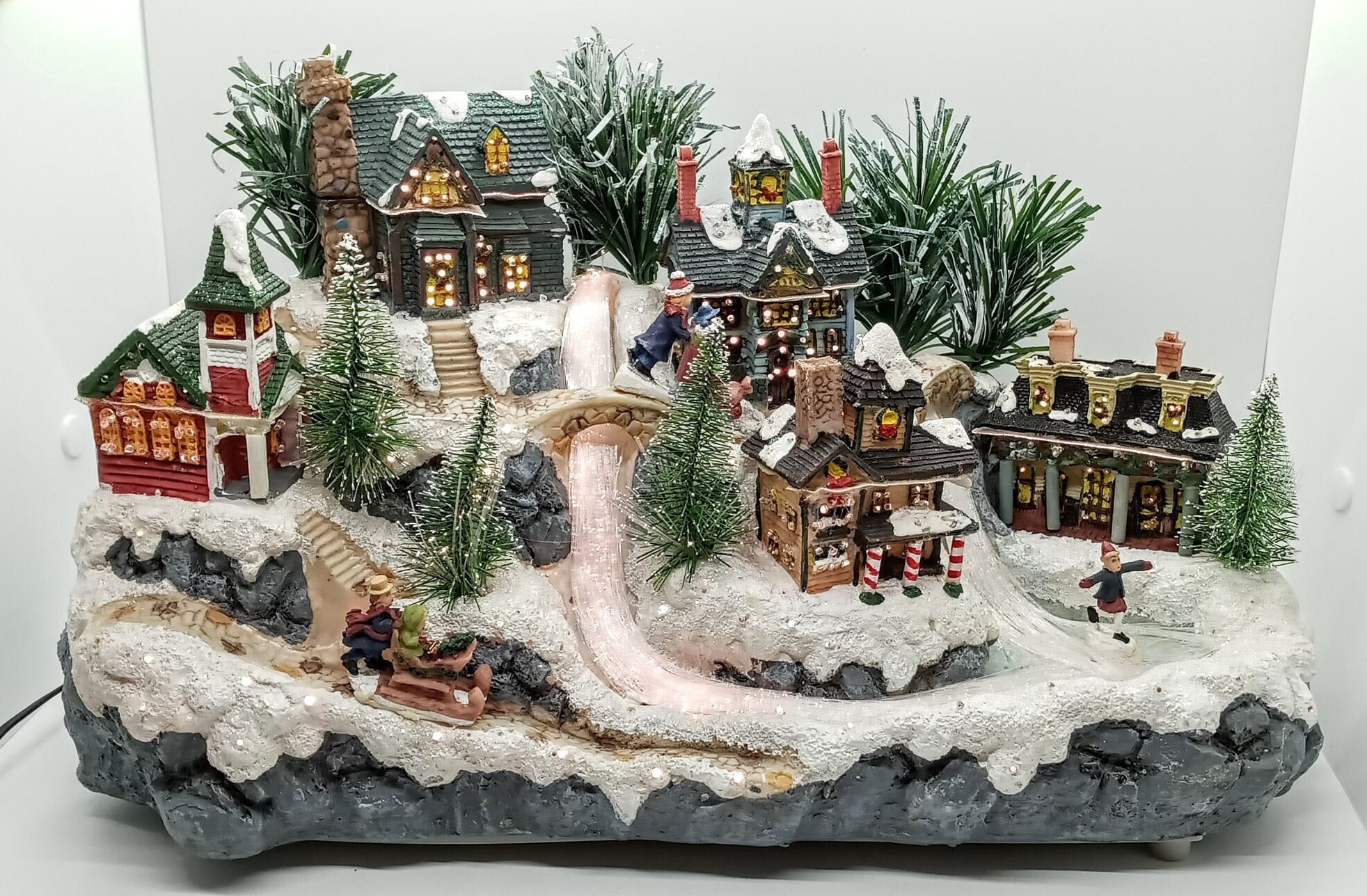 Vtg Fiber Optic Christmas Village Skating Pond Color Change Etsy