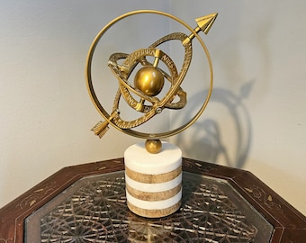 Vintage Armillary Globe Sphere Celestrial Astrology Marble Brass Office Desk Decor