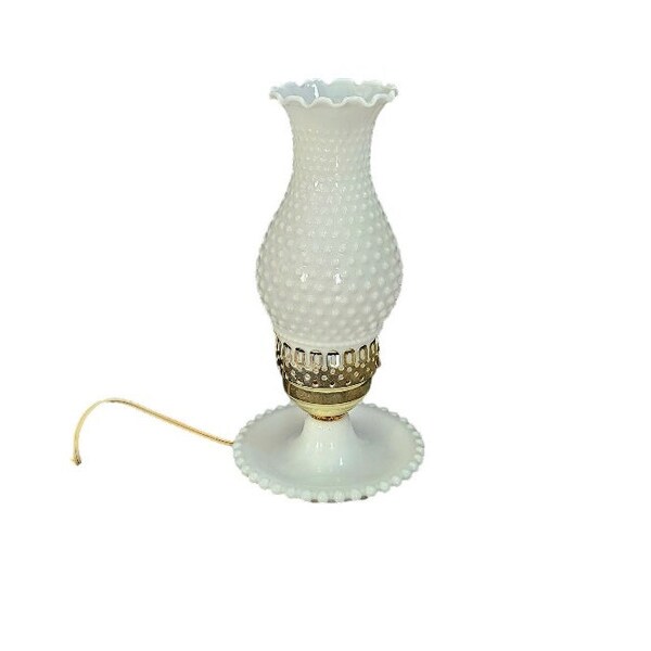 Vintage Milk Glass Hobnail White Table Lamp