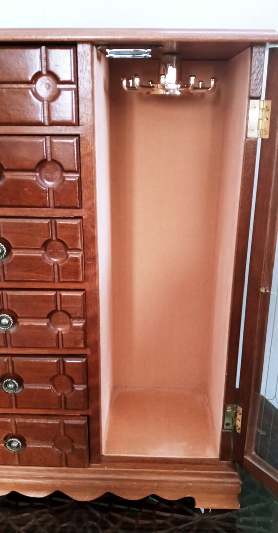 Jewelry Box Armoire Large Wood Etched Rings Necklace … Gem