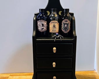Black Apothecary Potion Cabinet Witchy Gothic Jewelry Box with Drawers