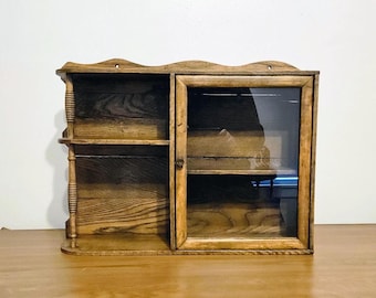 Hanging Wood Curio Display Cabinet with Glass Door