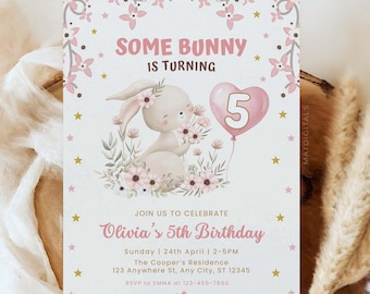 Some Bunny Birthday Invitation, Editable Rabbit Bunny Birthday Invite, Pastel Spring Baby Shower