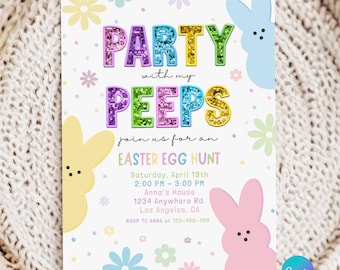 Easter Egg Hunt Invitation, Editable Spring Bunny Party Template (Digital Download)