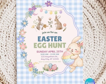 Editable Easter Egg Hunt Invitation, Bunny Party Template (Digital Download)