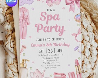 Spa Birthday Party Invitation, Girls Pamper Party Invite, Pamper Birthday Template