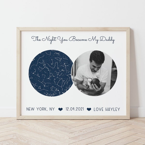 Custom Star Map by Date, Father's Day Gift, Personalized Gift for Dad, The Night You Became My Daddy, Night Sky Print, Star Map Poster