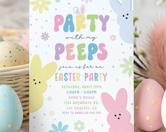 Easter Egg Hunt Invitation, Easter Bunny Invitation, Party With My Peeps Invitation, Editable Easter Party Invite