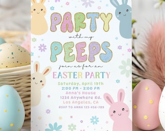 Editable Easter Party Invitation, Bunny Egg Hunt Invite (Digital Download)