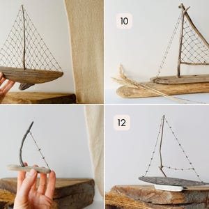 Puede incluir: Una colecci&oacute;n de veleros artesanales de madera flotante. Cada barco presenta un dise&ntilde;o &uacute;nico, con velas hechas de red o madera, y diferentes formas de casco. Los tonos y texturas naturales de la madera crean una est&eacute;tica r&uacute;stica y n&aacute;utica, ideal para la decoraci&oacute;n costera.
