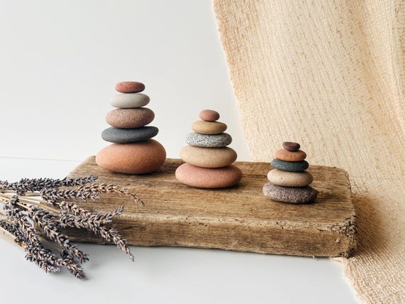 Zen stones, calm room decor, wabi-sabi style, stacked rocks, Japandi decor object, comfort gift, sympathy for a friend, nature lover gifts