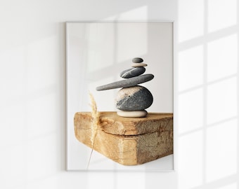 Rock sculptures, new apartment gift, minimalistic aesthetics, neutral large wall art, Japanese house decor, zen artwork, stacked stone print