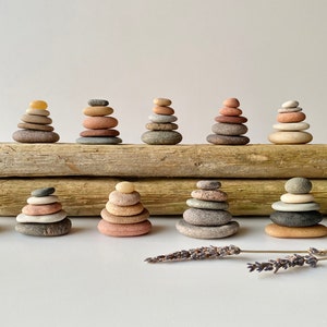 Stacking pebbles, cairn stones, office Zen garden rocks, balance rock stack, coastal decor for table, meditation gifts, beach house gifts