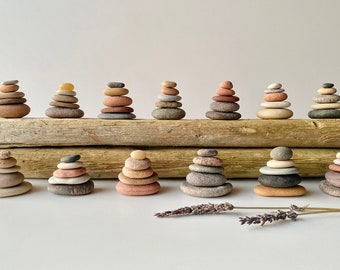 Stacking pebbles, cairn stones, office Zen garden rocks, balance rock stack, coastal decor for table, meditation gifts, beach house gifts
