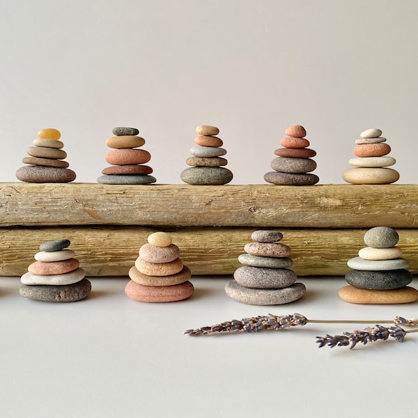 Stacking pebbles, cairn stones, office Zen garden rocks, balance rock stack, coastal decor for table, meditation gifts, beach house gifts