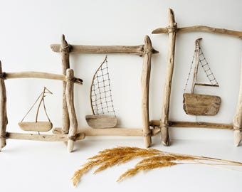Regalos de casa del lago, colgante de pared para sala de estar, regalos para amantes de la naturaleza, escultura de madera flotante, decoración del hogar tranquila, regalo minimalista, acentos neutros