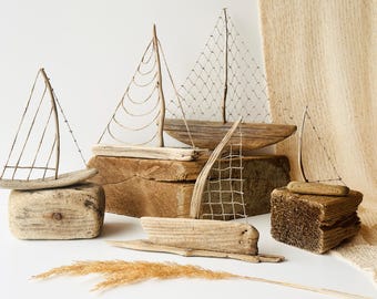 Nautical items for mantel, coastal home decor, housewarming gift men, driftwood ship, sailor gifts, office accent pieces, fathers day gifts