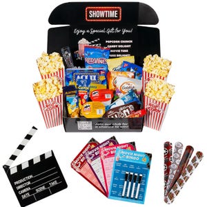 Movie Night Gift Box, Popcorn, Candy, Snacks, Movie Bingo & More - Perfect for College Students, Teens, Men, Kids, Date Night, Birthday