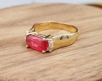 Eye-Catching, Natural Color!!! Red Rhodonite and Diamond Ring in 14kt Size 7