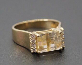 Nature's Own Design - Rutilated Quartz and Diamond Ring Size 6.75