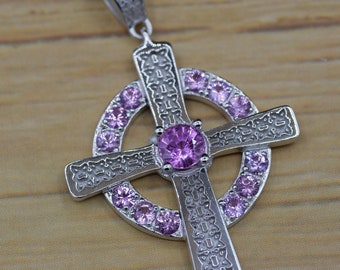 The Celtic Cross Pendant in Pink Sapphire