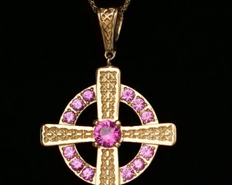 The Celtic Cross Pendant in Pink Sapphire