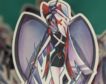 Hazbin Hotel Vaggie Matte Sticker Battle Form 3x5in fanart winged girl long hair angel large outlined paper inkjet Vivziepop fan art digital