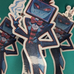 Autocollant Vox LAMINÉ 6 pouces Hazbin Hotel 15 cm de haut par deux de large fanart Radio Demon papier imprimé jet d'encre cadeau fait maison personnage principal tv