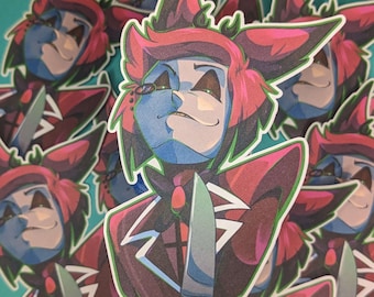 Hazbin Hotel Alastor Matte knife cat meme 5in sticker fanart gift three by five inches Radio Demon furry ear character Vivziepop design