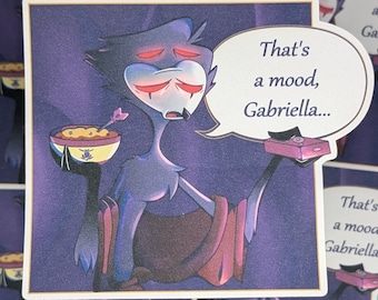 Stolas "That's a Mood, Gabriella" Matte Sticker 4x3.5in Helluva Boss fanart large outlined paper inkjet Vivziepop fan art digital comic