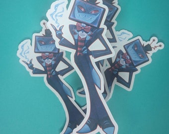 Hazbin Hotel Vox Matte 6in Sticker six inches tall by two wide fanart Radio Demon paper inkjet printed gift house made tv head character