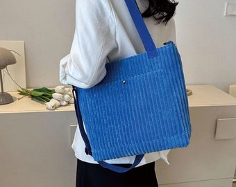 Cotton Corduroy Basic Bag Everyday Bag Travel Multiple Pockets Washable Cute Crossbody Shoulder Bag for Women Adjustable Strap