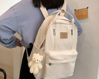 Nylon Backpack Basic Cute Bag Everyday Bag for Women Large Capacity Travel School Bag Adjustable Strap with Cute doll