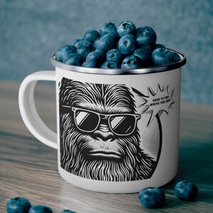 Funny Sasquatch Enamel Mug, Sasquatch Camping Mug, Big Foot Camping Enamel Mug, Camping Enamel Mug, Funny Big Foot Gift, Fun Sasquatch gift