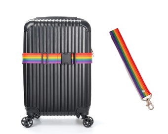 Luggage Strap | Rainbow Strip Pattern Bag Handle | Rainbow Travel Luggage Straps | Carry Bag Wrist Straps