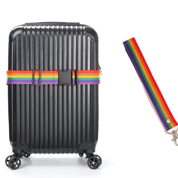 Luggage Strap | Rainbow Strip Pattern Bag Handle | Rainbow Travel Luggage Straps | Carry Bag Wrist Straps