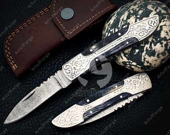 Hand made DAMASCUS steel Pocket Knives | Best Gift For Him | Every Day Carry Knife | Folding Pocket Knife | WEDDING ANNIVERSARY Gift for him