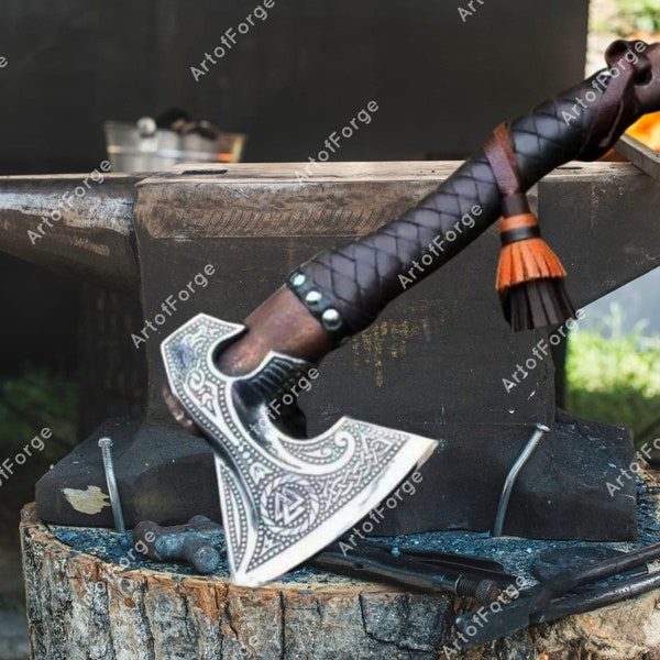 VIKING Axe Personalized Christmas Gift for him hand forged carbon steel Battle axe Best ANNIVERSARY Gift  Luxury Birthday gift for husband