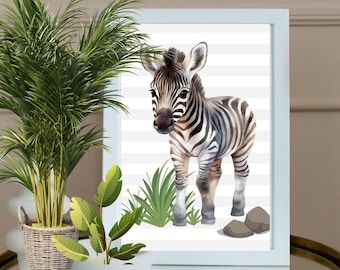 Nursery Wall Art, Baby Zebra Nursery Wall Art, Baby Zebra Printable Art, Baby Animal Print, Perfect Baby Shower Gift, Digital Download