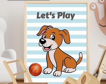 Printable Nursery Wall Art, Let's Play Dogie Nursery Wall Art, Nursery Decor, Nursery Wall Art Print, Nursery Room Decor, Digital Art Prints